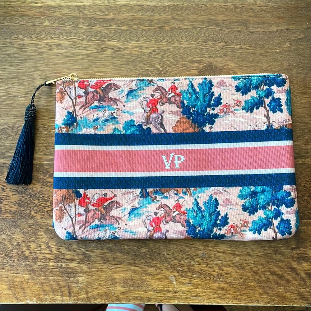 Personalized clutch VP toile de jouy textured NEW - Picture 1 of 5